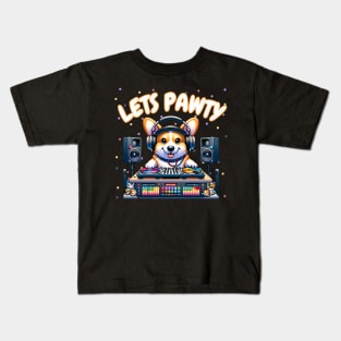 Lets pawty dj corgi Kids T-Shirt
